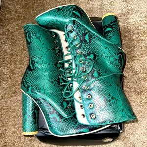 Green animal print boots
